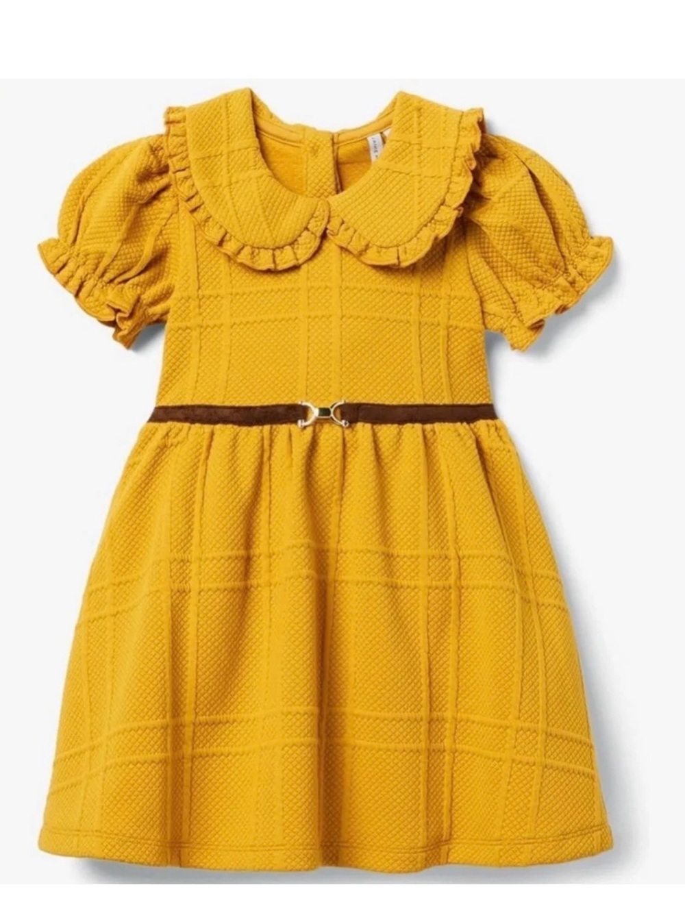 Janie and Jack Mustard Yellow Textured Ruffle-Collar Dress with Brown Belt